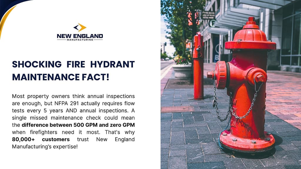 Fire hydrant maintenance fact sheet showing NFPA 291 requirements for annual inspections and flow testing